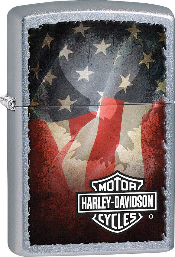 Zippo Lighter Street Chrome Harley Davidson Flag Design Made In The USA 03813