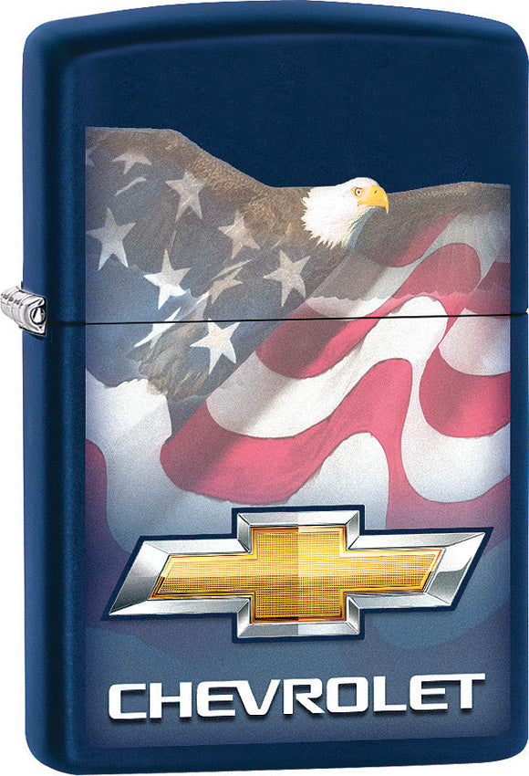 Zippo Lighter Blue Matte Chevrolet Eagle/Flag Design Made In The USA 08548