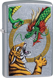 Zippo Chinese Dragon Design Street Chrome Waterproof Lighter 08712