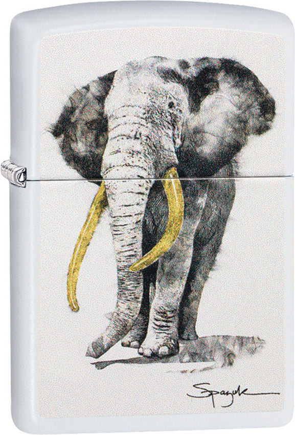Zippo Lighter Spazuk White Matte Body w/ Elephant Graphic 08726