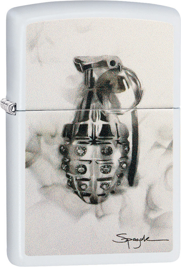 Zippo Lighter Spazuk White Matte Body w/ Grenade Graphic 08727