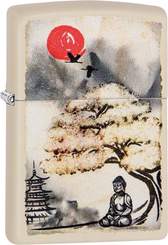 Zippo Lighter Pagoda Bonsai Buddha Cream Matte 08776