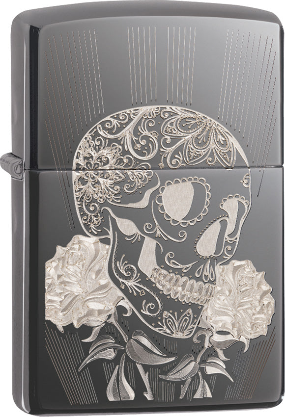Zippo Fancy Skull Design Black Ice Windproof Lighter 09137