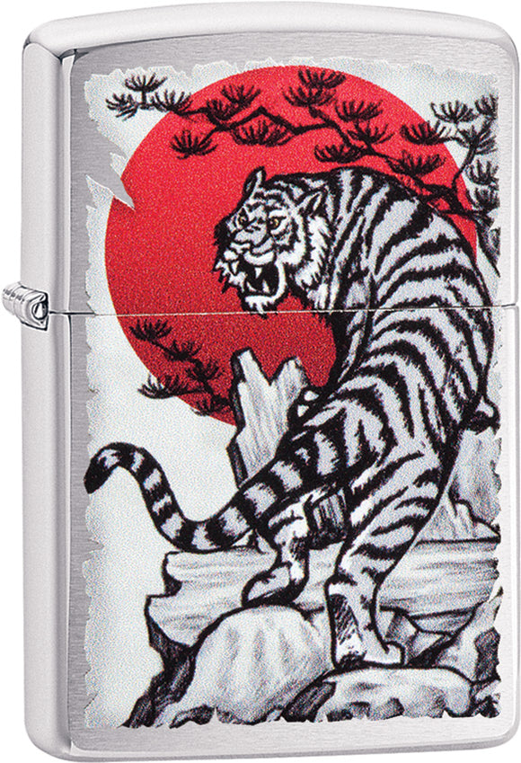 Zippo Asian Tiger Design Brushed Chrome Windproof Lighter 09166