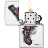 Zippo Spazuk Flower Pistol Design White Matte Windproof Lighter 09211