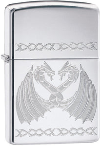 Zippo Dancing Dragons Engraved High Polish Chrome Windproof Lighter 11319