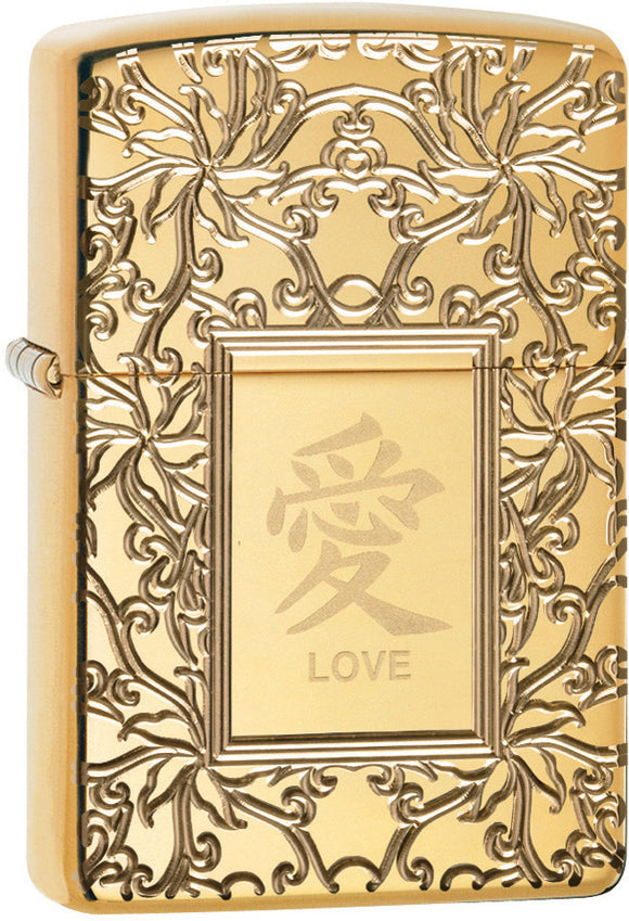 Zippo Chinese Love Armor Polish Brass Gold Windproof Lighter 11350