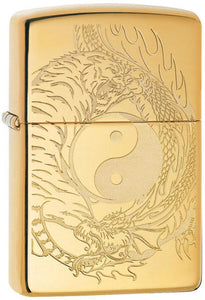 Zippo Tiger Dragon Yin & Yang Polish Brass Gold Windproof Lighter 11352