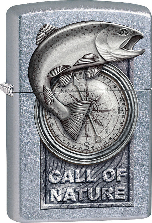 Zippo Lighter Street Chrome Call Of Nature Fish Design Made In The USA 15255