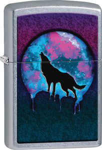 Zippo Lighter Street Chrome Blue/Purple Wolf Moon Design Made In The USA 15257