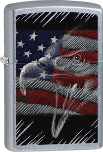 Zippo Lighter Street Chrome Eagle/Flag Design Made In The USA 15259