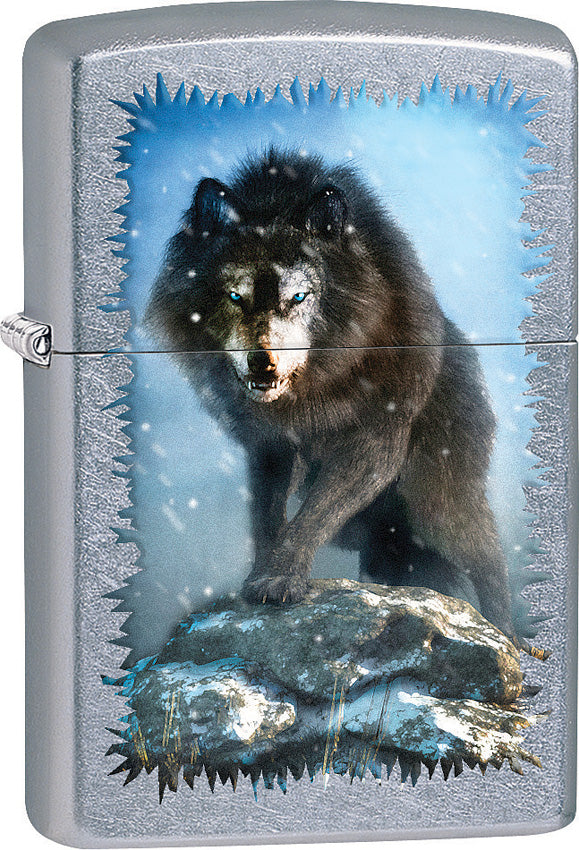 Zippo Lighter Street Chrome Winter Wolf Design Made In The USA 15288