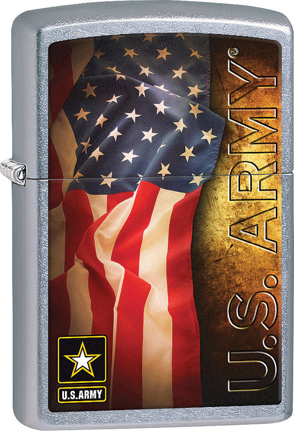 Zippo Lighter Street Chrome U.S. Army Flag Design Made In The USA 15297