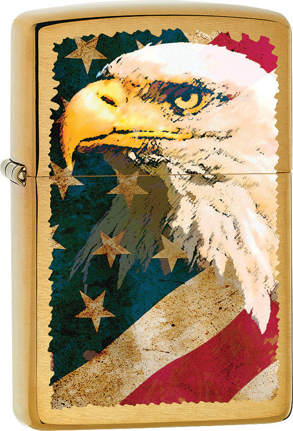 Zippo Lighter Brushed Brass Eagle/Flag Design Made In The USA 15325