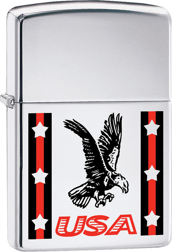 Zippo Lighter Chrome Black/Red Ribbon Eagle Design Made In The USA 15326