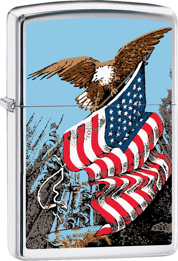Zippo Lighter Chrome Eagle With Flag Design Made In The USA 15327