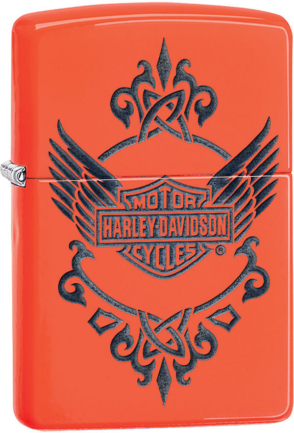 Zippo Lighter Orange Harley Davidson Design Made In The USA 15339