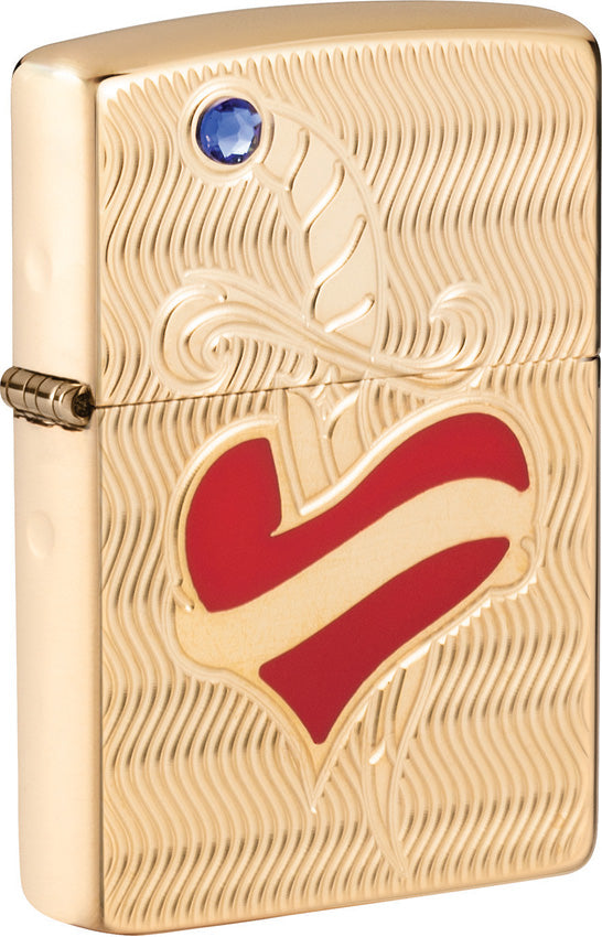 Zippo Lighter Heart and Sword Design Gold Colored Made In The USA 17276