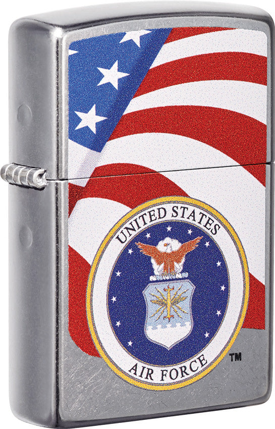 Zippo Air Force Lighter Street Chrome Colored Boxed Made In USA 17305