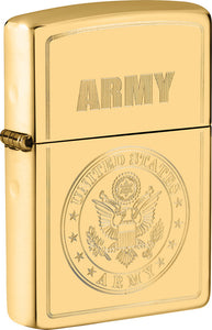 Zippo U.S. Army Lighter High Polish Brass 2.25" Made In USA 17314