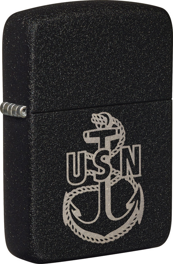 Zippo USN Lighter Black Crackle Colored Boxed Made In USA 17323