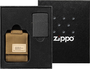 Zippo Lighter with MOLLE Pouch Black Crackle Lighter Made In The USA 17396
