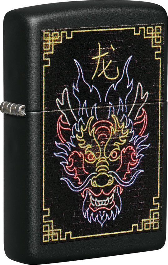 Zippo Neon Dragon Design Black Matte Windproof Lighter 19841