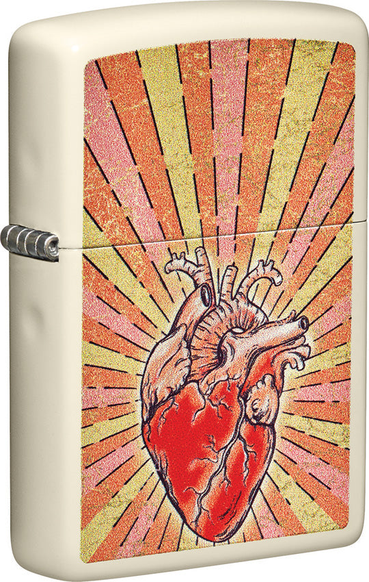 Zippo Heart Design Cream Matte Windproof Lighter 19842