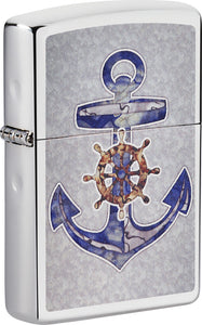 Zippo Anchor Design Lighter High Polish Chrome Colored Made In USA 19874