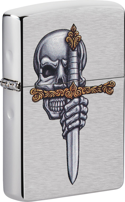 Zippo Sword Skull Design Brushed Chrome Water Resistant Lighter 21605