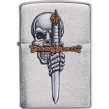 Zippo Sword Skull Design Brushed Chrome Water Resistant Lighter 21605