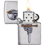 Zippo Sword Skull Design Brushed Chrome Water Resistant Lighter 21605