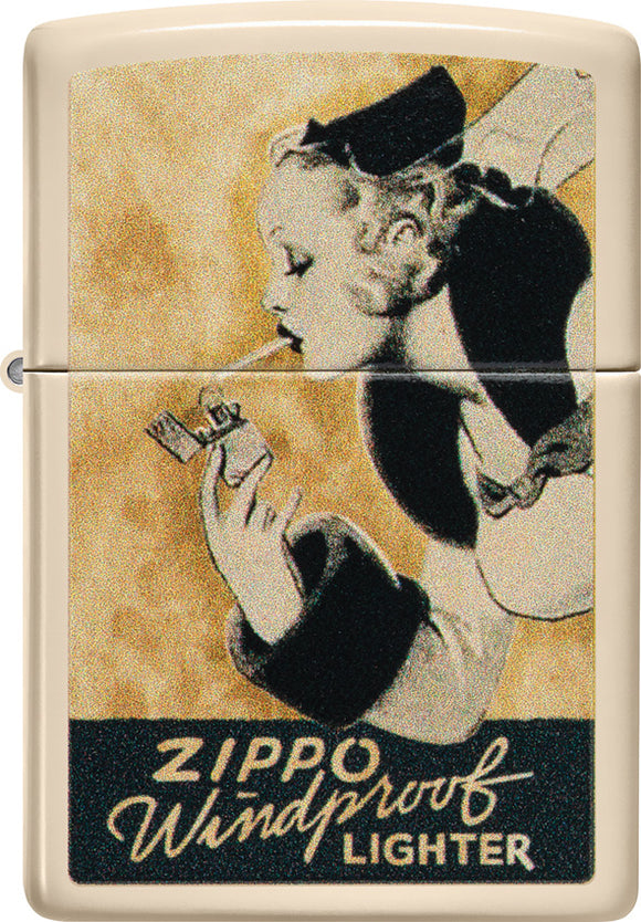 Zippo Windy Design Flat Sand Colored Windproof Lighter 23784