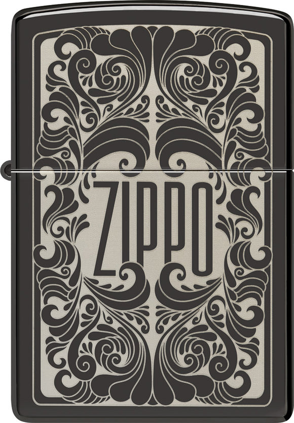 Zippo Brand Name Design High Polish Black Ice Windproof Lighter 23798