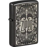 Zippo Brand Name Design High Polish Black Ice Windproof Lighter 23798