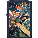 Zippo Norman Rockwell Design Navy Blue Matte Windproof Pocket Lighter 24532