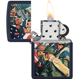 Zippo Norman Rockwell Design Navy Blue Matte Windproof Pocket Lighter 24532