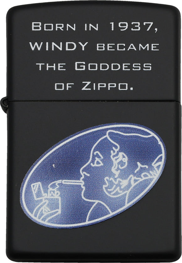 Zippo Windy Design Black Matte Colored Windproof Lighter 41795