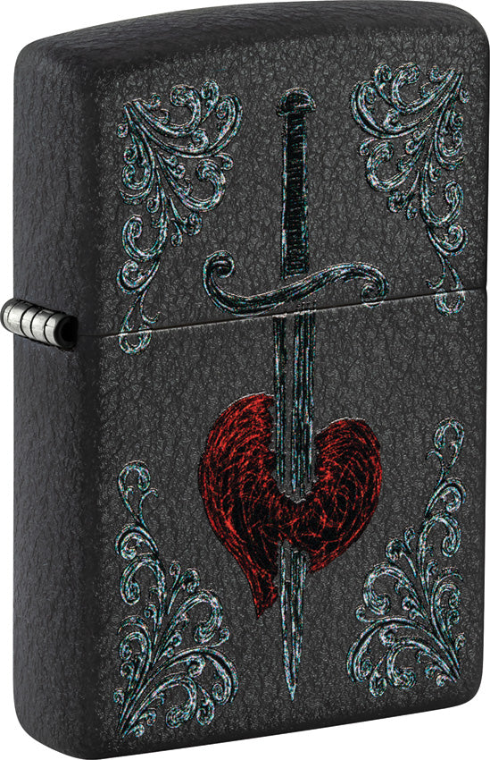 Zippo Heart Dagger Tattoo Design Black Crackle Water Resistant Lighter 53240