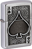 Zippo Ace of Spades Emblem Brushed Chrome Windproof Lighter 70764