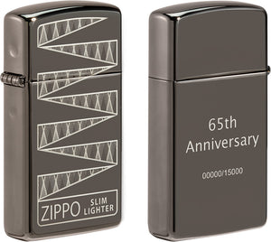 Zippo 65th Anniversary Slim Lighter Black Ice Colored 2.38" Boxed 70921