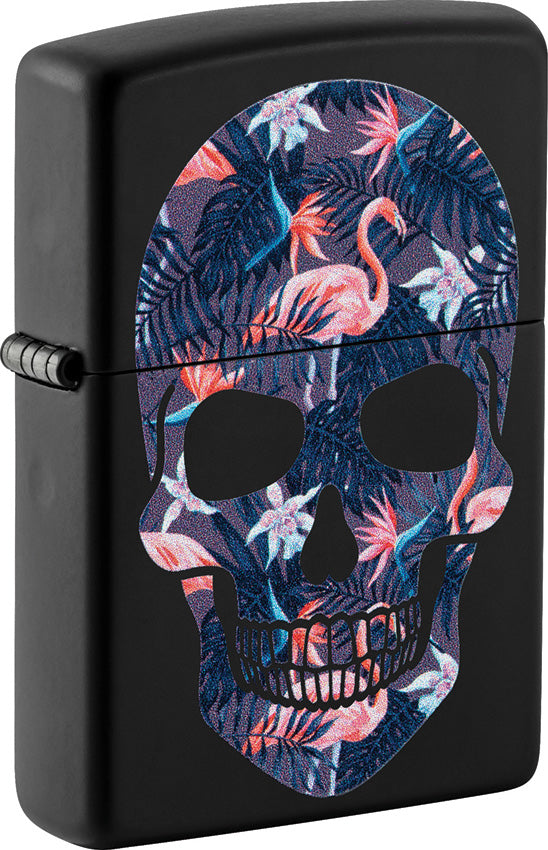 Zippo Flamingo Skull Design Black Matte Windproof Lighter 71854