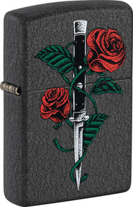 Zippo Rose Dagger Tattoo Design Black Crackle Windless USA Made Lighter 71861