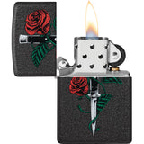 Zippo Rose Dagger Tattoo Design Black Crackle Windless USA Made Lighter 71861