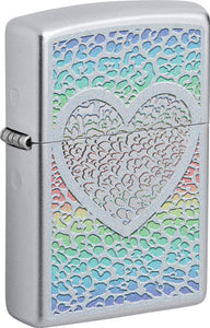 Zippo Heart Design Rainbow Satin Chrome Windproof Lighter 71863