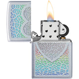 Zippo Heart Design Rainbow Satin Chrome Windproof Lighter 71863