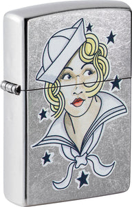 Zippo Sailor Girl Tattoo Design Street Chrome Windless USA Made Lighter 71872