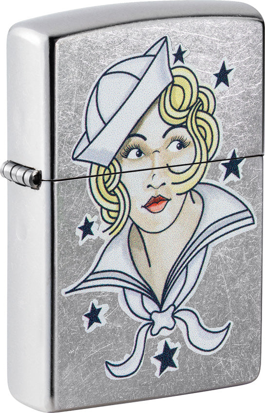Zippo Sailor Girl Tattoo Design Street Chrome Windless USA Made Lighter 71872