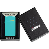 Zippo Slim Logo Design Flat Turquoise 2.38" Pocket Lighter Windproof 71895