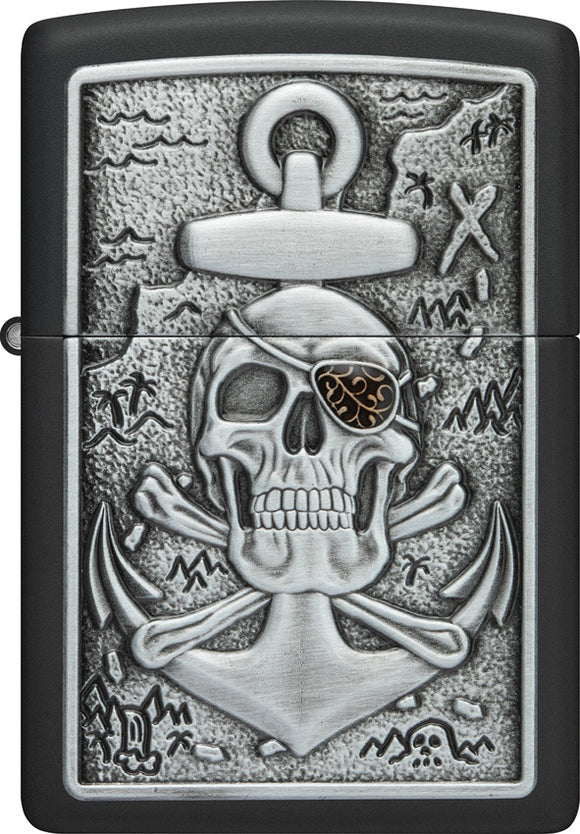 Zippo Skull Anchor Design Black Matte Windproof Lighter 72439